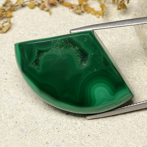 Verde multicolor Malaquita Gema - 69.3ct Cabujón aleta de tiburón (ID: 484485)
