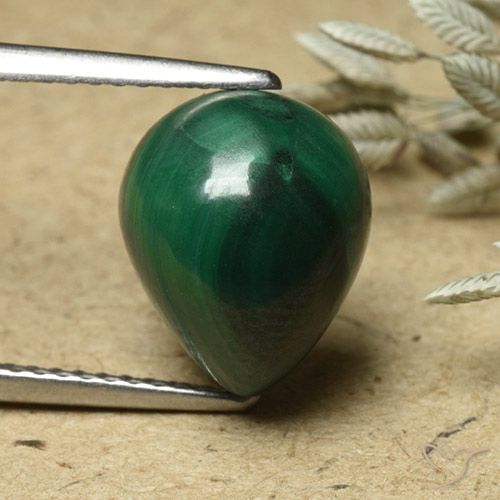 Malachite Vert Poire 10,9 x 9mm du Congo, poids de 6,6 ct, pierre gemme naturelle Non traité de pureté Opaque , 1 pièce de malachite pear cabochon, couleur : Vert multicolore, dureté de Mohs de 3.5 à 4, Photo A