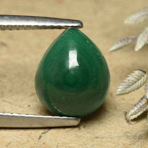 5.86 ct Pear Malachite, 10.4 x 8.7 mm From Congo, Photo A