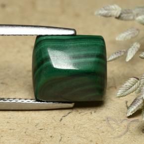 8.76 ct Green Malachite Stone, Natural Malachite in Baguette Sugarloaf Cabochon Shape for Sale