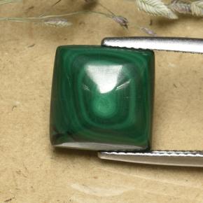 8.08 ct Green Malachite Stone, Natural Malachite in Square Sugarloaf Cabochon Shape for Sale