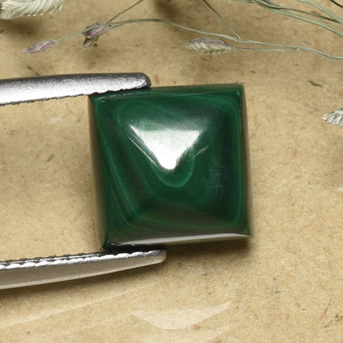 9,4 x 9,4mm Malachite verde Cabochon quadrato di Pan di Zucchero dal Congo, peso di 6,37 ct, pietra preziosa naturale non trattati in purezza Opaque, Malachite 1pz - il colore è Verde medio, durezza Mohs di 3,5 - 4, Photo A