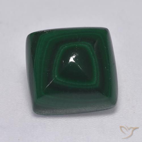 Malachite Vert Carré 9,4 x 9,4mm du Congo, poids de 4,83 ct, pierre gemme naturelle Non traité de pureté Opaque , 1 pièce de malachite square cabochon, couleur : Vert moyen, dureté de Mohs de 3.5 à 4, Photo A