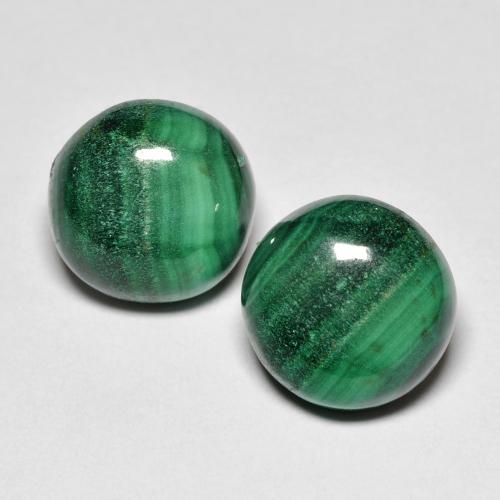Coppia Malachite Rotondo abbinata 10,1mm - Peso 10,08 ct totali / media. 5,04 ct ciascuno, pietra preziosa naturale non trattati, colore Verde scuro in purezza Opaque, durezza Mohs 3,5 - 4, Photo A
