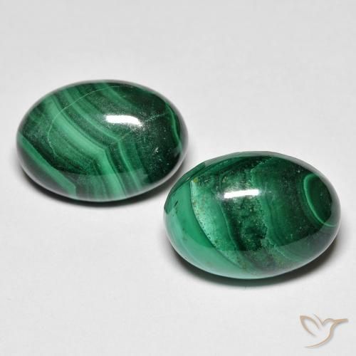 Paire de malachite Ovale 14 x 9,9mm assorties - Poids total 15,86 ct / moyenne 7,93 ct chacune, couleur Vert multicolore et pureté Opaque , pierre gemme naturelle Non traité, dureté de Mohs 3.5 à 4, Photo A