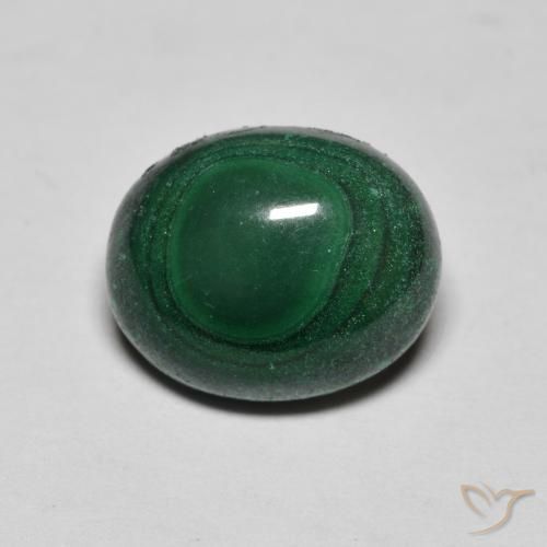 Malachite Vert multicolore Ovale 6,43 ct du Congo, Dimension 11,9 x 9,7mm, Pierre gemme naturelle Non traité, pureté Opaque , 1 pièce de malachite oval cabochon, dureté de Mohs de 3.5 à 4, Photo A