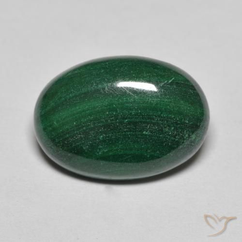 Malachite Vert oval cabochon 6,61 ct du Congo, dimension 14,1 x 10mm, pierre gemme naturelle Non traité, pureté Opaque , 1 pièce Malachite de couleur Vert pin, dureté Mohs de 3.5 à 4, Photo A