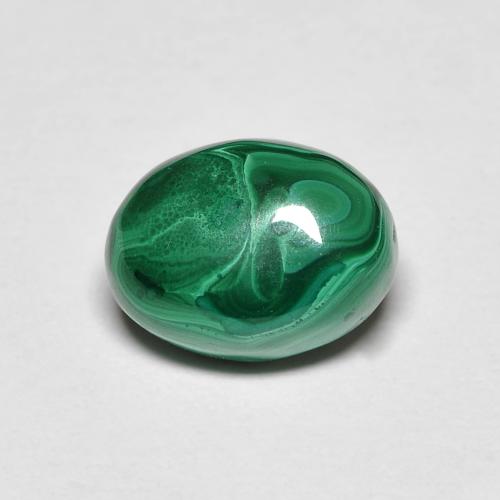 3.41ct Oval Cabochon Green Malachite from Congo, Dimension 9.4 x 7.1mm, Natural untreated Gemstone, Opaque Clarity, 1 piece Malachite in Dark Green Color, Mohs Hardness of 3.5 - 4, Photo A