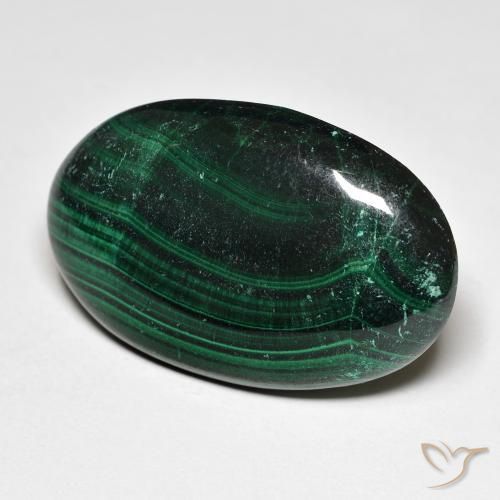 32.63 ct Green Malachite Stone, Natural Malachite in Oval Cabochon Shape for Sale