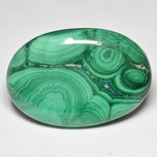Malachite Vert oval cabochon 71,41 ct du Congo, dimension 37,5 x 25,9mm, pierre gemme naturelle Non traité, pureté Opaque , 1 pièce Malachite de couleur Vert multicolore, dureté Mohs de 3.5 à 4, Photo A