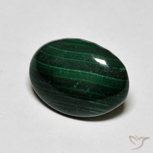 4.96 ct Green Malachite Stone, Natural Malachite in Oval Cabochon Shape for Sale