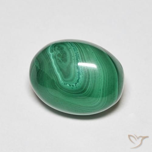 6.41 ct Green Malachite Stone, Natural Malachite in Oval Cabochon Shape for Sale