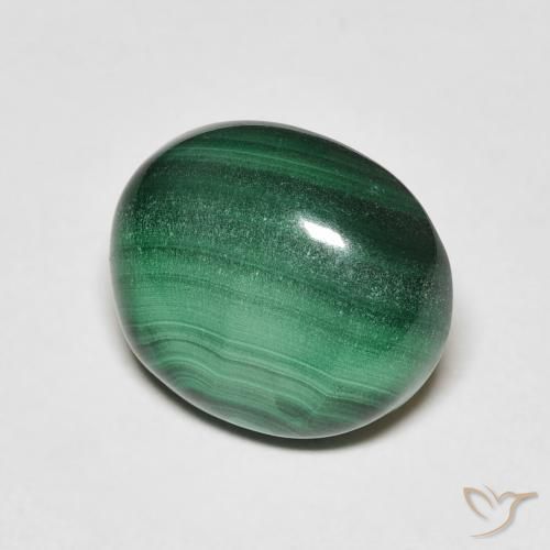 6.20 ct Green Malachite Stone, Natural Malachite in Oval Cabochon Shape for Sale