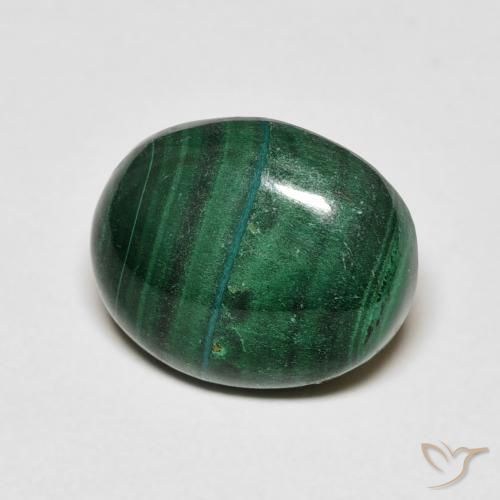 5.65 ct Green Malachite Stone, Natural Malachite in Oval Cabochon Shape for Sale
