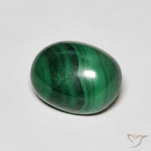 3.92 ct Green Malachite Stone, Natural Malachite in Oval Cabochon Shape for Sale