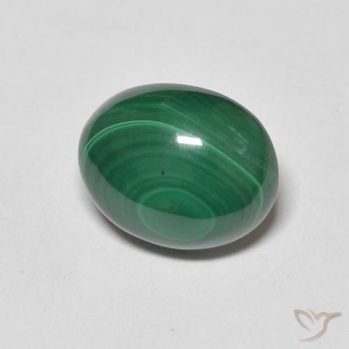 4.39 ct Green Malachite Stone, Natural Malachite in Oval Cabochon Shape for Sale