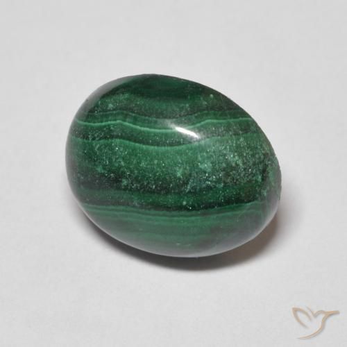 4.98 ct Green Malachite Stone, Natural Malachite in Oval Cabochon Shape for Sale