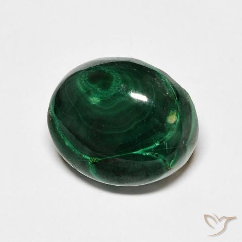 6.97 ct Green Malachite Stone, Natural Malachite in Oval Cabochon Shape for Sale