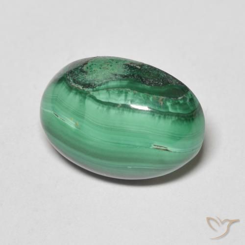 7.31 ct Green Malachite Stone, Natural Malachite in Oval Cabochon Shape for Sale