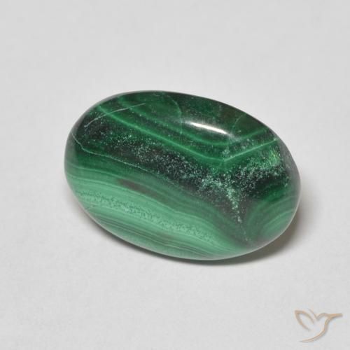 6.03 ct Green Malachite Stone, Natural Malachite in Oval Cabochon Shape for Sale