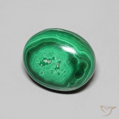 6.72 ct Green Malachite Stone, Natural Malachite in Oval Cabochon Shape for Sale