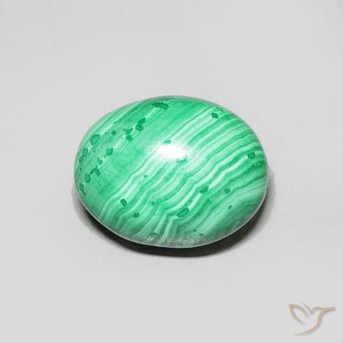 Malachite Vert oval cabochon du Congo, 8,5 x 6,6mm, poids de 2,54 ct, pierre gemme naturelle Non traité de pureté Opaque , 1 pièce de malachite, couleur Vert multicolore, dureté Mohs de 3.5 à 4, Photo A