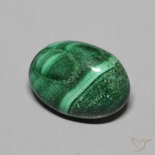 6.88 ct Green Malachite Stone, Natural Malachite in Oval Cabochon Shape for Sale