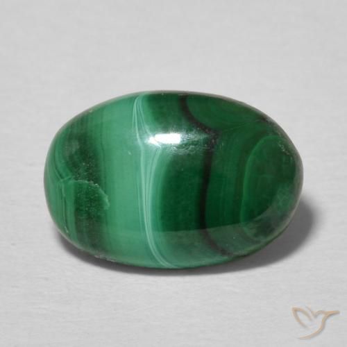 2.16 ct Green Malachite Gemstone, Malachite Gem in Oval Cabochon Shape for Sale.