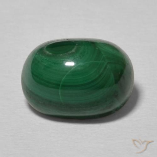 3.51 ct Green Malachite Gemstone, Malachite Gem in Oval Cabochon Shape for Sale.