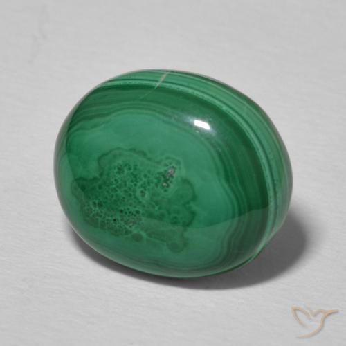 5.17 ct Green Malachite Stone, Natural Malachite in Oval Cabochon Shape for Sale