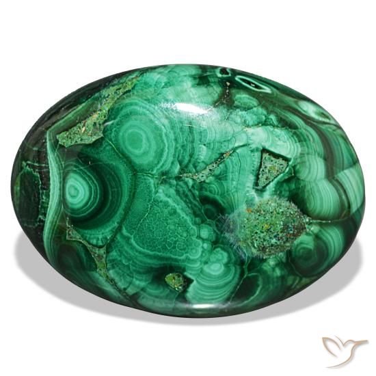 43.00 ct Green Malachite Gemstone, Malachite Gem in Oval Cabochon Shape for Sale.