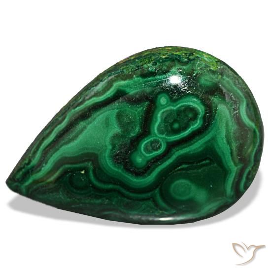 17.31 ct Green Malachite Gemstone, Malachite Gem in Pear Cabochon Shape for Sale.