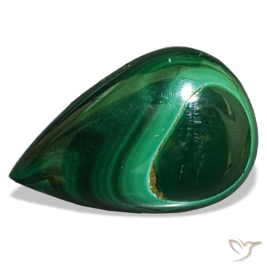 24.28 ct Green Malachite Gemstone, Malachite Gem in Pear Cabochon Shape for Sale.