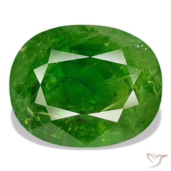 15.82 ct Green Mali Garnet Gemstone, Mali Garnet Gem in Oval Facet Shape for Sale.