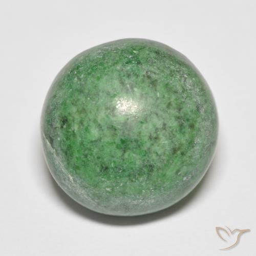 14.1mm Round Cabochon Green Maw-sit-sit from Myanmar, Weight of 13.92ct, Natural untreated gemstone in Opaque Clarity, 1pc Maw-sit-sit - the Color is Medium Green, Mohs Hardness of 6 - 7, Photo A