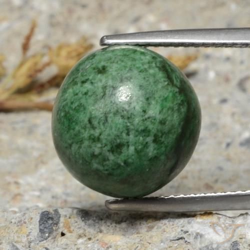13mm Round Green Maw-sit-sit from Myanmar, Weight of 11.32ct, Natural untreated Gemstone in Opaque Clarity, 1pc Round Cabochon Maw-sit-sit - Color: Pale Pine Green, Mohs Hardness of 6 - 7, Photo A