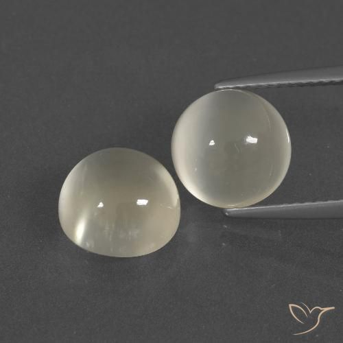 Paire Pierre de Lune Tour 9mm - Poids total 6,83 ct / moyenne 3,42 ct chaque, pierre gemme naturelle Non traité, couleur Blanc chaud avec pureté Translucide, dureté Mohs 6 à 6.5, Photo A