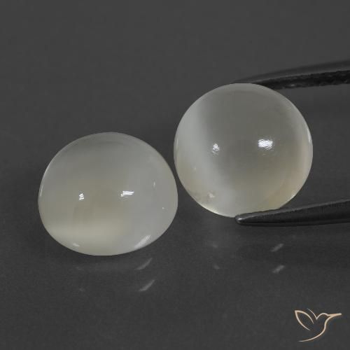 Pietra di luna bianca da 6,32 ct, taglio rotondo da 9,1 mm proveniente dall'India, Photo A