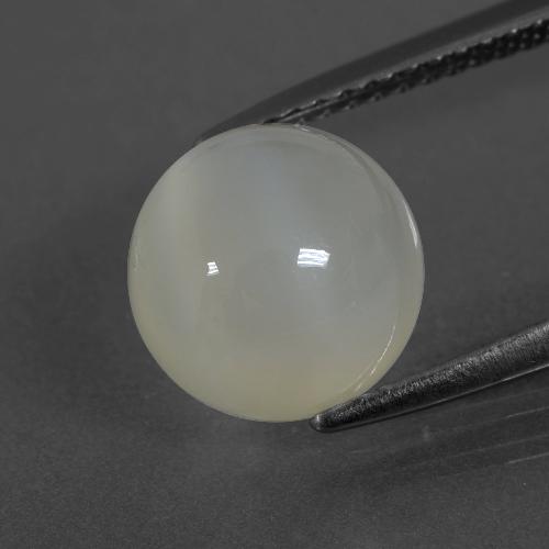 9mm Round Cabochon White Moonstone from India, Weight of 3.55ct, Natural untreated gemstone in Translucent Clarity, 1pc Moonstone - the Color is Warm White, Mohs Hardness of 6 - 6.5, Photo A