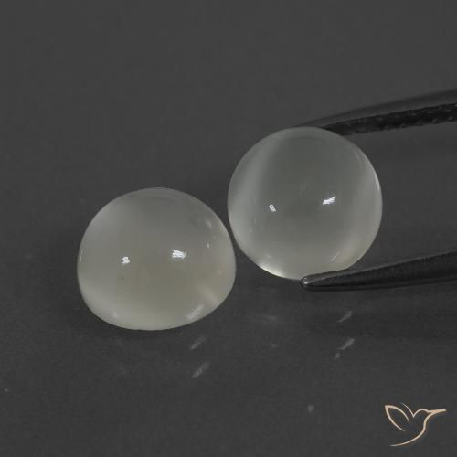 2 Pierre de Lunes Tour assorties de 8mm, poids total de 4,34 ct / moyenne de 2,17 ct chacune, Blanc chaud à pureté Translucide, pierre gemme naturelle Non traité, dureté Mohs de 6 à 6.5, Photo A