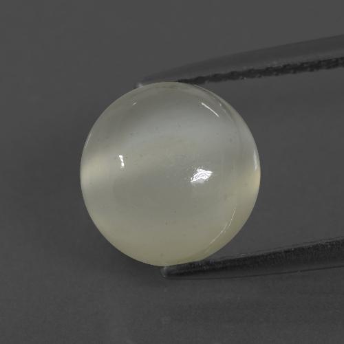 Pierre de Lune Blanc Tour 8,7mm de l'Inde, poids de 3,22 ct, pierre gemme naturelle Non traité de pureté Translucide, 1 pièce Pierre de Lune round cabochon, couleur : Blanc chaud, dureté de Mohs de 6 à 6.5, Photo A