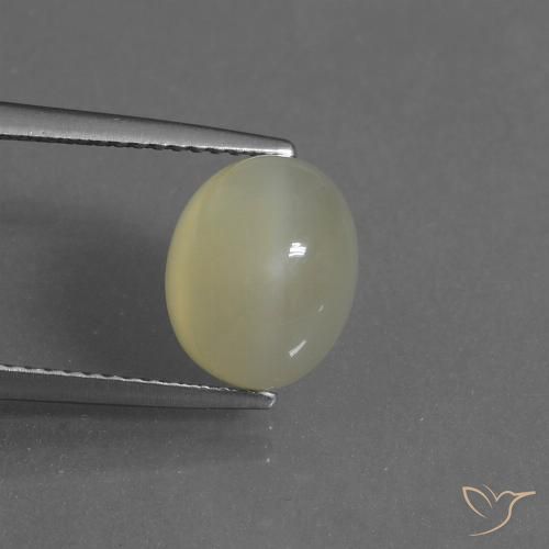 Pierre de Lune Jaune oval cabochon 4,45 ct de l'Inde, dimension 10,2 x 8,2mm, pierre gemme naturelle Non traité, pureté Translucide, 1 pièce Pierre de Lune de couleur Jaune clair, dureté Mohs de 6 à 6.5, Photo A