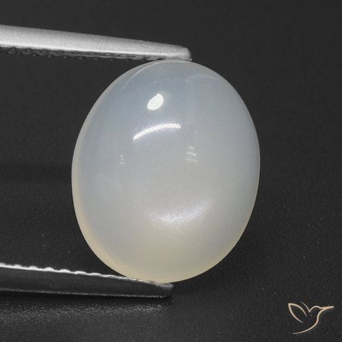 Pierre de Lune Blanc Ovale 12,4 x 10,2mm de l'Inde, poids de 4,47 ct, pierre gemme naturelle Non traité de pureté Translucide, 1 pièce Pierre de Lune oval cabochon, couleur : Blanc crème, dureté de Mohs de 6 à 6.5, Photo A