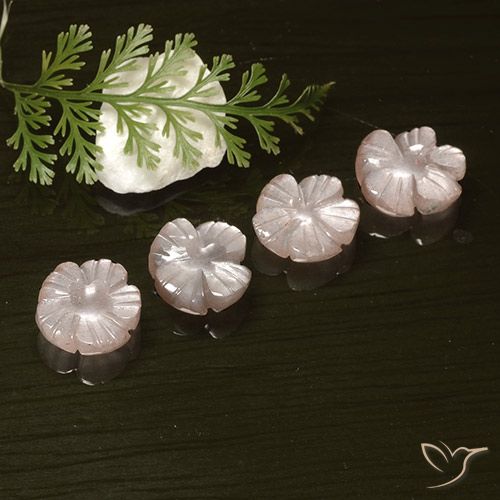 50 шт. Лот Огранка Цветок Розовый Лунный Камень из Индия - общий вес 8,18 ct / ср. 2,05 ct каждый, размер 9,2x9,1 mm, цвет: Очень светло-розовый, твердость по Моосу 6 - 6,5, Photo A