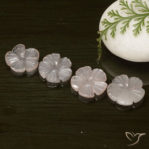 4-teiliges Set blumenschliff brauner Mondstein aus Indien - Gewicht 6,29 ct gesamt / Durchschn. je 1,57ct, Größe 10,8x10,7 mm, Farbe: Helles Karamellbraun, Mohs-Härte 6 - 6,5, Photo A