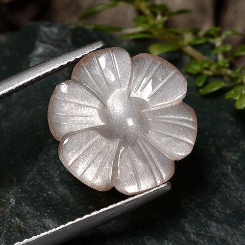 5.79 ct Brown Moonstone Gemstone, Moonstone Gem in Carved Flower Shape for Sale.