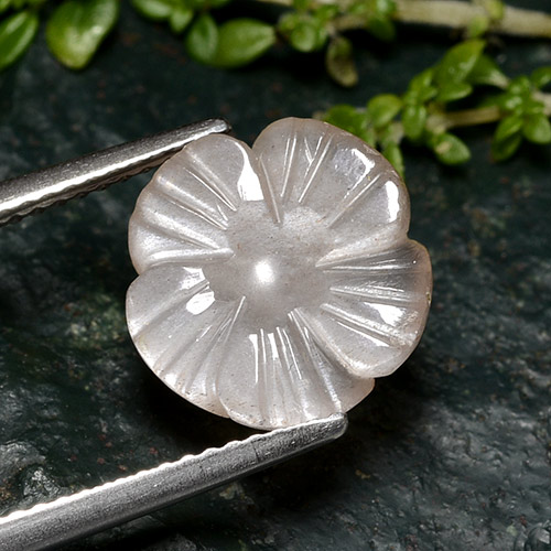 3.60 ct Pink Moonstone Gemstone, Moonstone Gem in Carved Flower Shape for Sale.