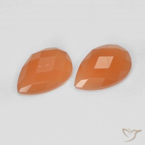 1.90 ctw Orange Moonstone Stones, Natural Moonstone in Pear Checkerboard Shape for Sale