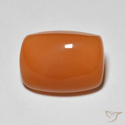 14.2 x 10.1mm Cushion Orange Moonstone from India, Weight of 6.86ct, Natural untreated Gemstone in Opaque Clarity, 1pc Cushion Cabochon Moonstone - Color: Deep Orange, Mohs Hardness of 6 - 6.5, Photo A