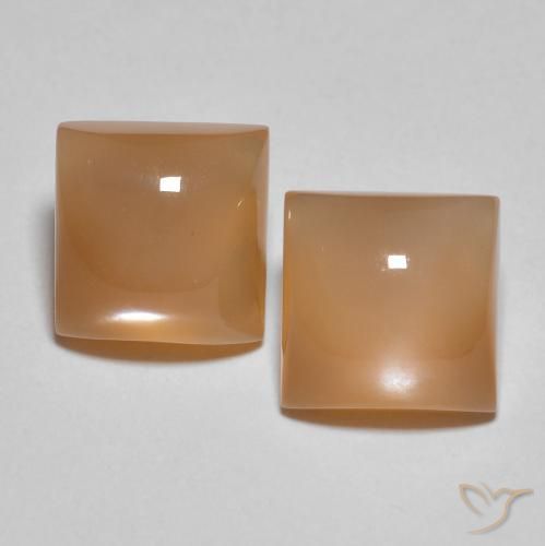 Paire Pierre de Lune Carré 7,2 x 7,1mm assorties - Poids total 3,99 ct / moyenne 2 ct chacune, couleur Pêche Orange et pureté Translucide, pierre gemme naturelle Non traité, dureté de Mohs 6 à 6.5, Photo A